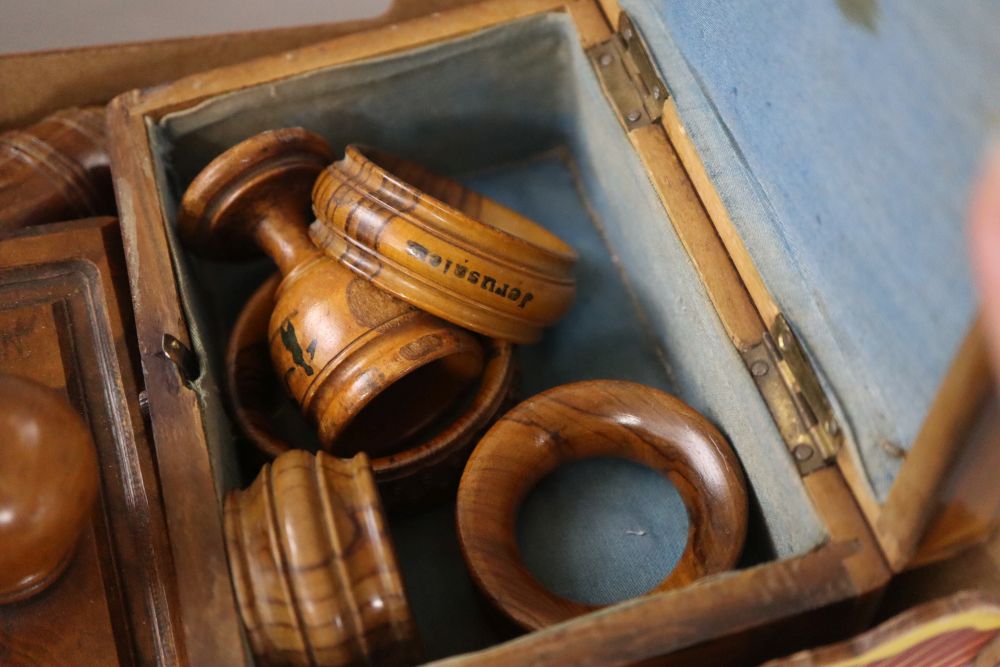 Twelve pieces of olivewood, stamped Jerusalem